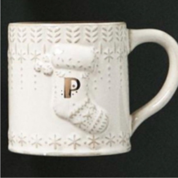 Anthropologie NWT Snowcap Reactive-Glazed Monogram Mug “P” Holiday Cozy Fall - Picture 1 of 12
